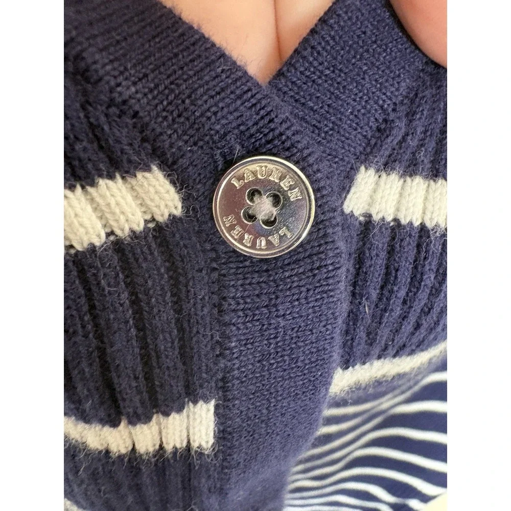 Lauren‎ Ralph Lauren Striped Ribbed Cardigan 2X Stretch Preppy Nautical Buttons